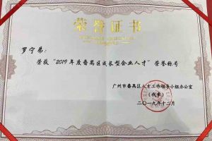 乐鱼网页版集团罗宁弟董事长荣获“2019年度番禺区成长型企业人才”